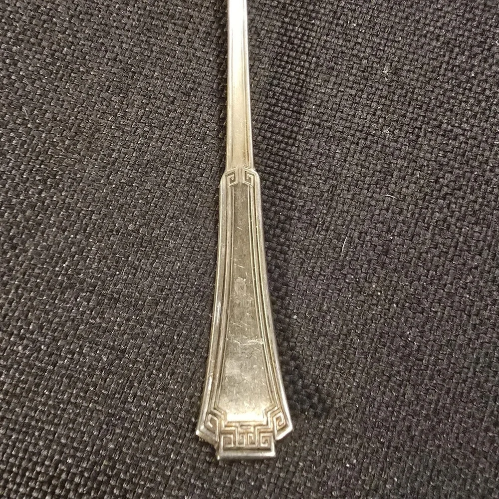 X6 Oneida GRECIAN Silverplate Long Spoon 1881 Rogers Greek Key Flatware 7 3/4